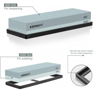 Actual Grit Premium Material Sharpening Stone 2 Side 400 1000 Whetstone Set Kitchen Knife Sharpener Stone Wet Stones for Sharping Knives Kit with Non-slip Rubber Base