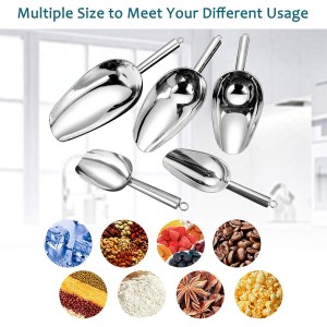 E-far 6 Ounce Ice Scoop Set of 2, Small Stainless Steel Scoops for Ice Cube/Candy/Flour/Sugar, Metal Utility Scoops for Canisters, Baking, Kitchen Pantry, Rust Free & Dishwasher Safe