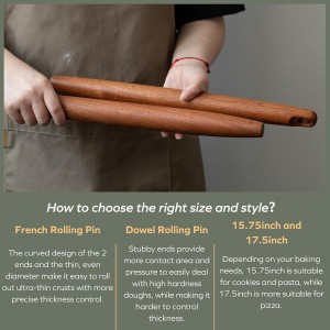 Muso Wood Sapele Wooden French Rolling Pin for Baking, Tapered Roller for Fondant, Pie Crust, Cookie, Pastry (French 15-3/4inch)