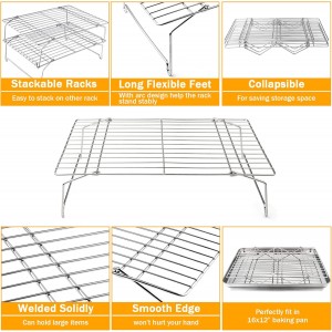 TeamFar Cooling Rack, 5-Tiers Stainless Steel Baking Cooling Wire Rack for Baking Roasting Cooking, Healthy & Firmly Weld, Stackable & Collapsible, Dishwasher Safe, 15”x10”