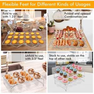 TeamFar Cooling Rack, 5-Tiers Stainless Steel Baking Cooling Wire Rack for Baking Roasting Cooking, Healthy & Firmly Weld, Stackable & Collapsible, Dishwasher Safe, 15”x10”