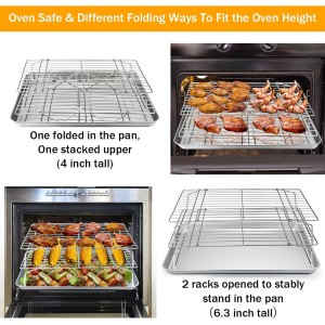TeamFar Cooling Rack, 5-Tiers Stainless Steel Baking Cooling Wire Rack for Baking Roasting Cooking, Healthy & Firmly Weld, Stackable & Collapsible, Dishwasher Safe, 15”x10”
