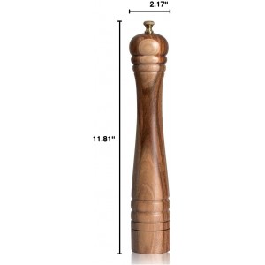 Pepper Mill, Pepper Grinder with Adjustable Stainless Steel Grinder, Acacia Wood, Height 30 cm / 12 inch