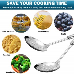 2 Pieces Stainless Steel Cooking Colander Skimmer Slotted Spoon Kitchen Strainer Ladle with Long Handle for Kitchen Cooking Baking, 13.4 Inch