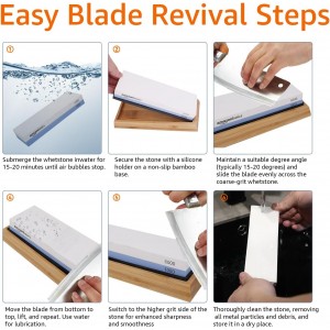 Amazon Basics Whetstone Knife Sharpening Stone, Double-Sided 1000/6000 Grit with Angle Guide, Non-Slip Bamboo Base, Black & Grey