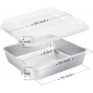 E-far 8 x 8-Inch Baking Pan with lid, Square Cake Brownie Baking Pans Stainless Steel Bakeware Set of 2, Non-toxic & Healthy, Easy Clean & Dishwasher Safe - 4 Pieces(2 Pans + 2 Lids)