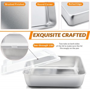 E-far 8 x 8-Inch Baking Pan with lid, Square Cake Brownie Baking Pans Stainless Steel Bakeware Set of 2, Non-toxic & Healthy, Easy Clean & Dishwasher Safe - 4 Pieces(2 Pans + 2 Lids)