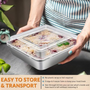 E-far 8 x 8-Inch Baking Pan with lid, Square Cake Brownie Baking Pans Stainless Steel Bakeware Set of 2, Non-toxic & Healthy, Easy Clean & Dishwasher Safe - 4 Pieces(2 Pans + 2 Lids)