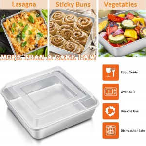 E-far 8 x 8-Inch Baking Pan with lid, Square Cake Brownie Baking Pans Stainless Steel Bakeware Set of 2, Non-toxic & Healthy, Easy Clean & Dishwasher Safe - 4 Pieces(2 Pans + 2 Lids)