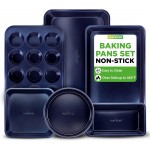 NutriChef 6-Piece Nonstick Baking Pans - Carbon Steel Non toxic Bakeware set with Cookie Sheets, Muffin, Loaf, Round & Square Pan - Restaurant Quality Baking Tray, Easy Clean, Dishwasher & Oven Safe