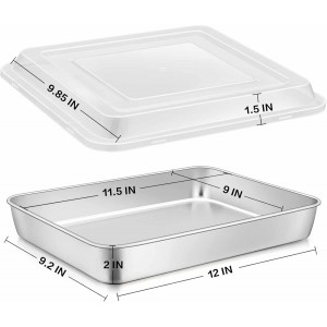 E-far Stainless Steel Baking Pan with Lid, 12⅓ x 9¾ x 2 Inch Rectangle Sheet Cake Pans with Covers Bakeware for Cakes Brownies Casseroles, Non-toxic & Healthy, Heavy Duty & Dishwasher Safe - Set of 2
