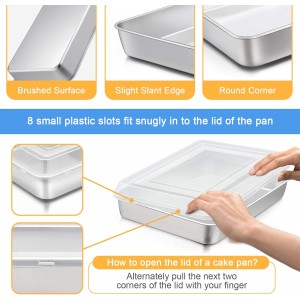 E-far Stainless Steel Baking Pan with Lid, 12⅓ x 9¾ x 2 Inch Rectangle Sheet Cake Pans with Covers Bakeware for Cakes Brownies Casseroles, Non-toxic & Healthy, Heavy Duty & Dishwasher Safe - Set of 2