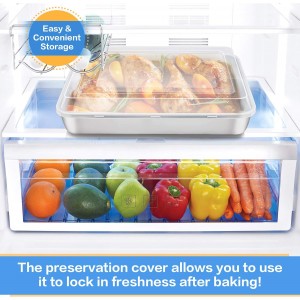 E-far Stainless Steel Baking Pan with Lid, 12⅓ x 9¾ x 2 Inch Rectangle Sheet Cake Pans with Covers Bakeware for Cakes Brownies Casseroles, Non-toxic & Healthy, Heavy Duty & Dishwasher Safe - Set of 2