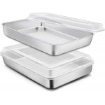 E-far Stainless Steel Baking Pan with Lid, 12⅓ x 9¾ x 2 Inch Rectangle Sheet Cake Pans with Covers Bakeware for Cakes Brownies Casseroles, Non-toxic & Healthy, Heavy Duty & Dishwasher Safe - Set of 2