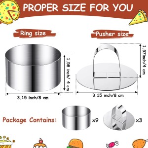 Patelai 12 Pieces Round Cake Mold Ring Stainless Steel Cake Mousse Mold Including Pushers 3.15 Inches Diameter