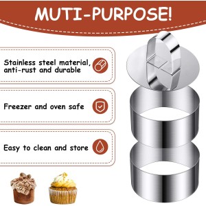 Patelai 12 Pieces Round Cake Mold Ring Stainless Steel Cake Mousse Mold Including Pushers 3.15 Inches Diameter