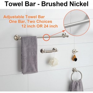 BGL Bathroom Accessory Set, Brushed Nickel Adjustable Expandable Towel Bar 4-Piece Bathroom Hardware Set Wall Mounted