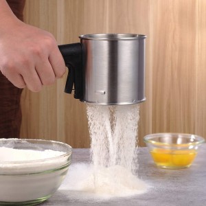 3 Cup Flour Sifter for Baking, Handheld Strainer Sifter Stainless Steel, Hand Crank Squeeze Sieve for Baking w/Comfortable Handle for Flour Powdered Sugar Cake - Baker Supplies