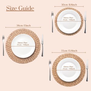 6 Pack, Round Woven Placemats, Natural Water Hyacinth Wicker Place mats, Braided Straw Table Mats, Charger Plates for Dining Table, Fall, Thanksgiving, Christmas (13.8 inch)