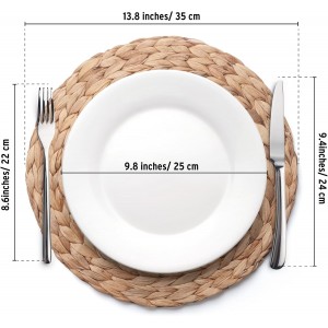 6 Pack, Round Woven Placemats, Natural Water Hyacinth Wicker Place mats, Braided Straw Table Mats, Charger Plates for Dining Table, Fall, Thanksgiving, Christmas (13.8 inch)