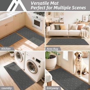 COSY HOMEER 48x20 Inch/30X20 Inch Kitchen Rug Mats Made of 100% Polypropylene 2 Pieces Soft Kitchen Mat Specialized in Anti Slippery and Machine Washable (Grey)