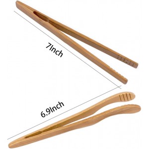 4 pack Bamboo Toaster Tongs - 7” Reusable Wood Cooking Tongs -Ideal Kitchen Utensil For Cheese Bacon Muffin Fruits Bread- Ultra Grip - Eco-friendly (Yellow-4 pcs)