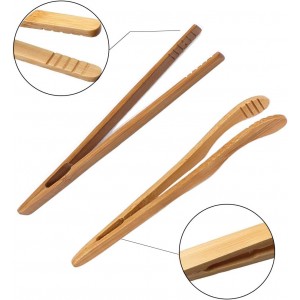 4 pack Bamboo Toaster Tongs - 7” Reusable Wood Cooking Tongs -Ideal Kitchen Utensil For Cheese Bacon Muffin Fruits Bread- Ultra Grip - Eco-friendly (Yellow-4 pcs)