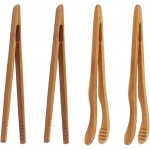 4 pack Bamboo Toaster Tongs - 7” Reusable Wood Cooking Tongs -Ideal Kitchen Utensil For Cheese Bacon Muffin Fruits Bread- Ultra Grip - Eco-friendly (Yellow-4 pcs)
