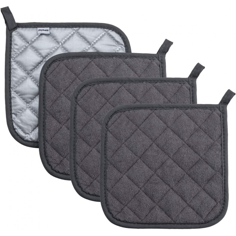Joyhalo 4 Pack Pot Holders for Kitchen Clearance, Hot Pads for Kitchen, Countertops, Oven Pot Holders Bulk, Potholders Sets for Kitchens Heat Resistant, Grey