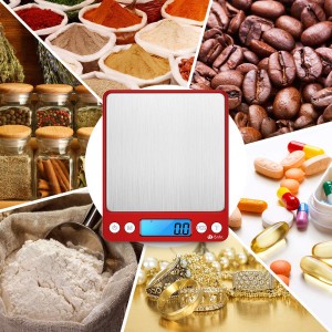 Digital Kitchen Scale, 3000g Pocket Cooking Scale with 0.1g Accuracy, Mini Food Scale, Pro Electronic Jewelry Scale with Back-Lit LCD Display, Tare & PCS Functions (Red, Batteries Included)