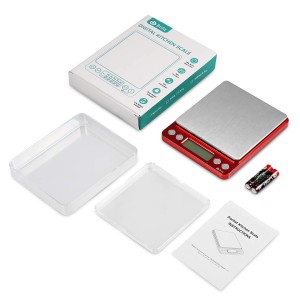 Digital Kitchen Scale, 3000g Pocket Cooking Scale with 0.1g Accuracy, Mini Food Scale, Pro Electronic Jewelry Scale with Back-Lit LCD Display, Tare & PCS Functions (Red, Batteries Included)