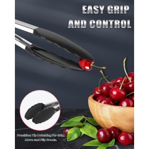 600ºF Heat Resistant Kitchen Tongs, Premium Locking Cooking Tongs with Silicone Tips, Non-Slip Food Tongs for Cooking, Non-Stick, Heavy Duty Stainless Steel Handle, Set of 3-7