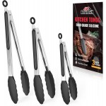 600ºF Heat Resistant Kitchen Tongs, Premium Locking Cooking Tongs with Silicone Tips, Non-Slip Food Tongs for Cooking, Non-Stick, Heavy Duty Stainless Steel Handle, Set of 3-7