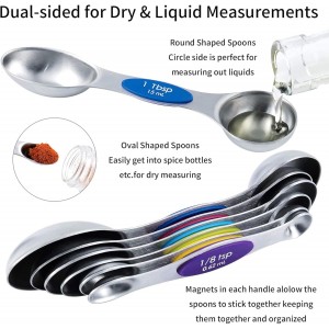 TILUCK measuring cups and magnetic measuring spoons set, stainless steel measuring cups, 6 double-sided stainless steel measuring spoons & 1 leveler (12)