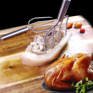 Stainless Steel Turkey fork Set of 2.- Transfer Chicken or Ham Poultry Lifters Easily, Four Needle Meat Fork, Professional Carving Roaster Poultry Forks