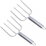 Stainless Steel Turkey fork Set of 2.- Transfer Chicken or Ham Poultry Lifters Easily, Four Needle Meat Fork, Professional Carving Roaster Poultry Forks
