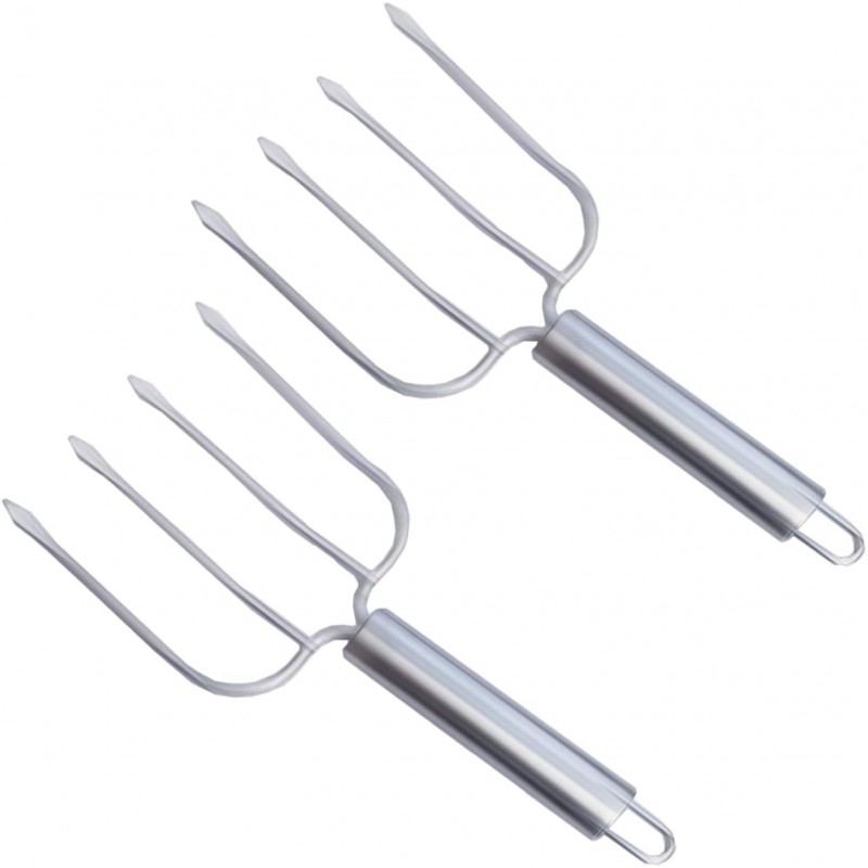 Stainless Steel Turkey fork Set of 2.- Transfer Chicken or Ham Poultry Lifters Easily, Four Needle Meat Fork, Professional Carving Roaster Poultry Forks