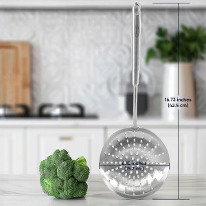 Skimmer Slotted Spoon, [Rustproof, Integral Forming, Durable] Newness 304 Stainless Steel Slotted Spoon with Vacuum Ergonomic Handle, Comfortable Grip Design Strainer Ladle for Kitchen, 16.8 Inches