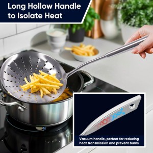 Skimmer Slotted Spoon, [Rustproof, Integral Forming, Durable] Newness 304 Stainless Steel Slotted Spoon with Vacuum Ergonomic Handle, Comfortable Grip Design Strainer Ladle for Kitchen, 16.8 Inches