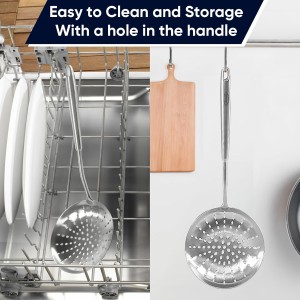 Skimmer Slotted Spoon, [Rustproof, Integral Forming, Durable] Newness 304 Stainless Steel Slotted Spoon with Vacuum Ergonomic Handle, Comfortable Grip Design Strainer Ladle for Kitchen, 16.8 Inches