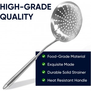 Skimmer Slotted Spoon, [Rustproof, Integral Forming, Durable] Newness 304 Stainless Steel Slotted Spoon with Vacuum Ergonomic Handle, Comfortable Grip Design Strainer Ladle for Kitchen, 16.8 Inches
