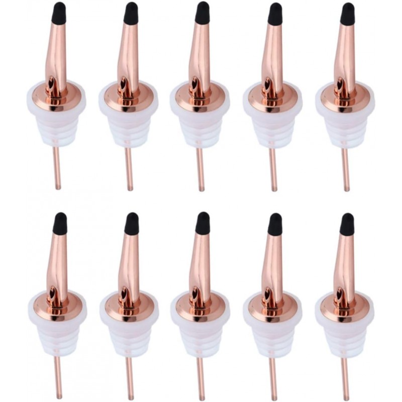 Bottle Pourers-10 Pcs Stainless Steel Wine Liquor Bottle Pourer Spout with Covers,Liquor Pourers Tapered Spout,for Oil,Wine,Vinegar and Liquid(Rose Gold+Dust Caps)