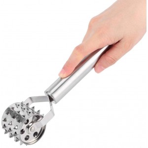 Fdit Stainless Steel Meat Tenderizer Strong Roller Beef Steak Chicken Mallet Hammer with Ergonomic Handle for Any Meat Kitchen Tool Silver