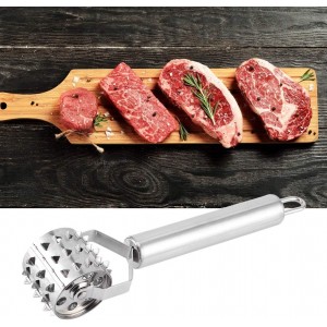 Fdit Stainless Steel Meat Tenderizer Strong Roller Beef Steak Chicken Mallet Hammer with Ergonomic Handle for Any Meat Kitchen Tool Silver
