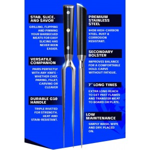 Dalstrong Meat Fork - 7 inch - The Impaler - Dual-Prong Carving & BBQ Fork - High Carbon Stainless Steel - G10 Garolite Handle - Professional Barbecue Carving Fork - Kitchen Utensils