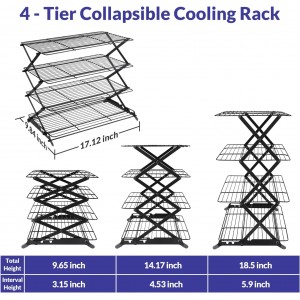 Geesta 2/3/4-Tier Upgraded Collapsible Cooling Rack with Adjustable 3 Setting Design Stackable Roasting Cooking Drying Wire Cooling Rack for Cookies Baking Gifts for Women