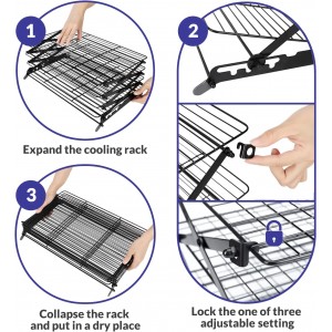 Geesta 2/3/4-Tier Upgraded Collapsible Cooling Rack with Adjustable 3 Setting Design Stackable Roasting Cooking Drying Wire Cooling Rack for Cookies Baking Gifts for Women