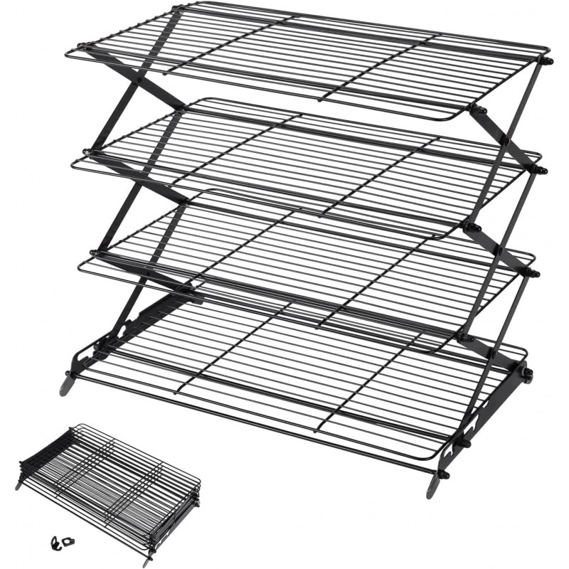 Geesta 2/3/4-Tier Upgraded Collapsible Cooling Rack with Adjustable 3 Setting Design Stackable Roasting Cooking Drying Wire Cooling Rack for Cookies Baking Gifts for Women