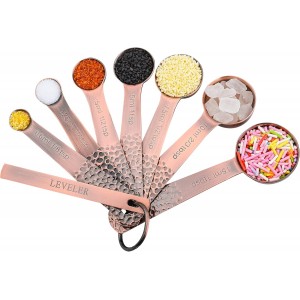 Smithcraft Measuring Spoons Set 7, Copper Plated Measuring Spoons Set for Baking & Kitchen, Metric &US Stainless Steel Measure Tools with Leveler for Dry & Liquid