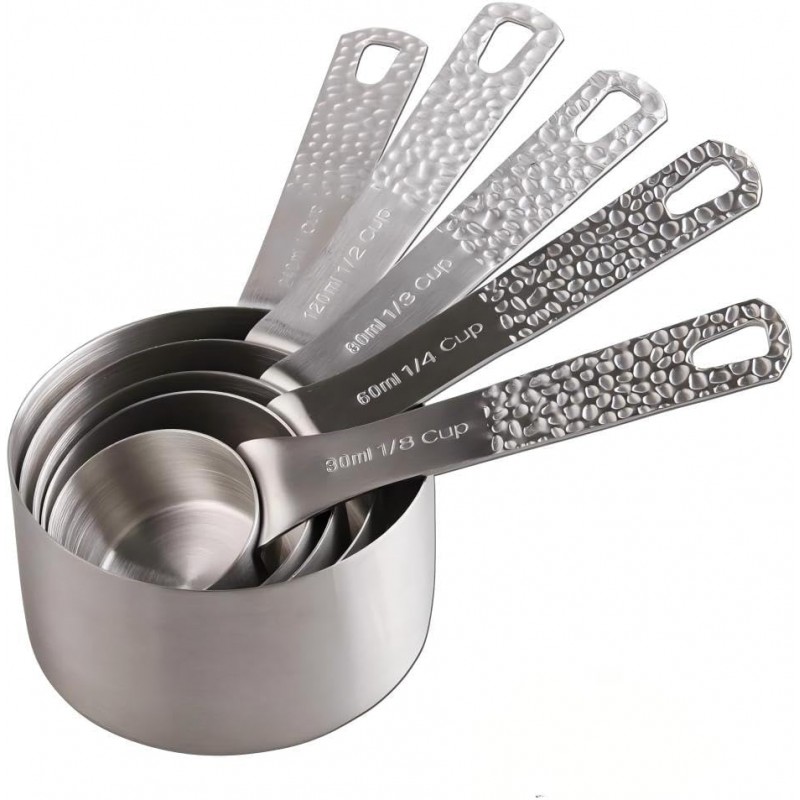Smithcraft Measuring Cups 5pcs Stainless Steel Measuring Cups Set 18/8 (304) Steel Material Heavy Duty Measurer cups Color Silver (Siliver-5cups+1ring)